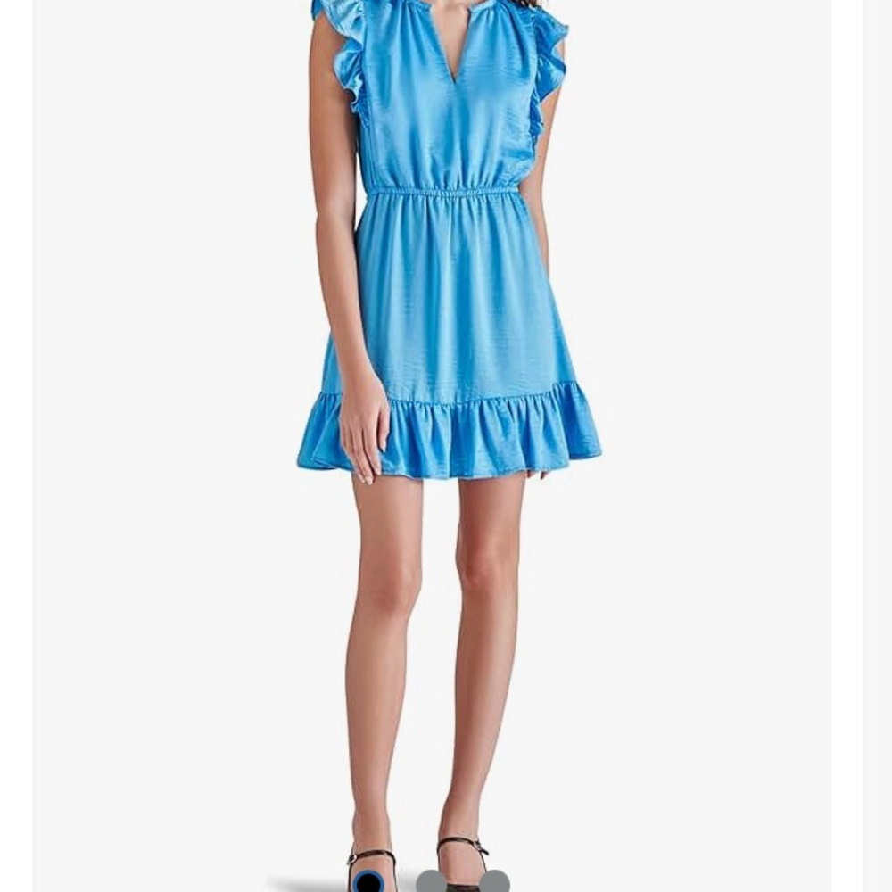 Steve Madden washed satin chiffon V-neck mini dress in azure blue size small NWT